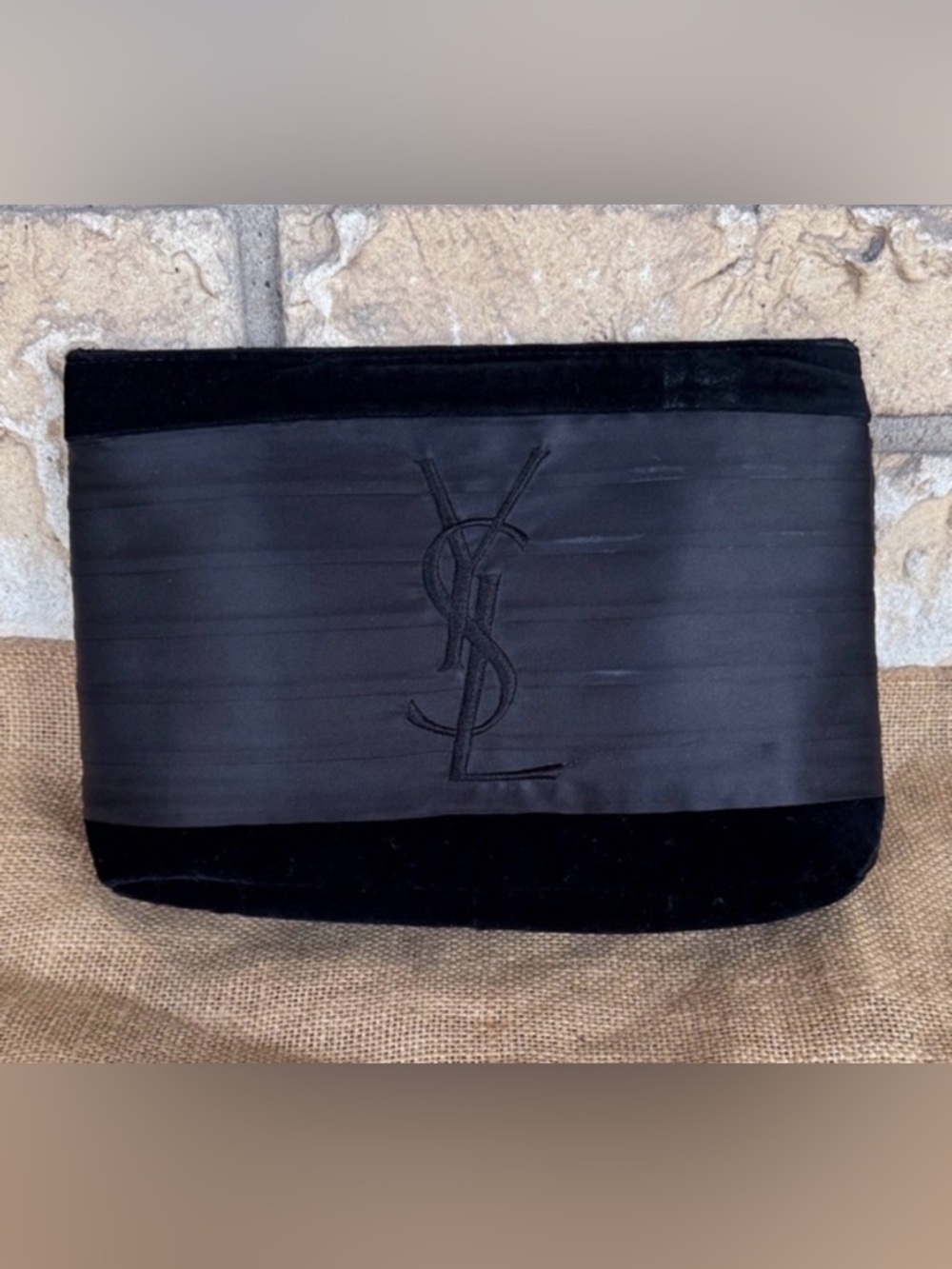YSL Yves Saint Laurent Elegant Black Makeup Toiletry Bag Silk Rare Hard to Find